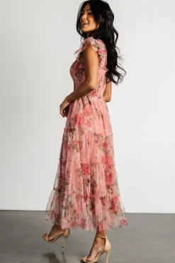 Best Baltic Born Clementine Tulle Midi Dress | Pink Rose Floral PinkRoseFloral