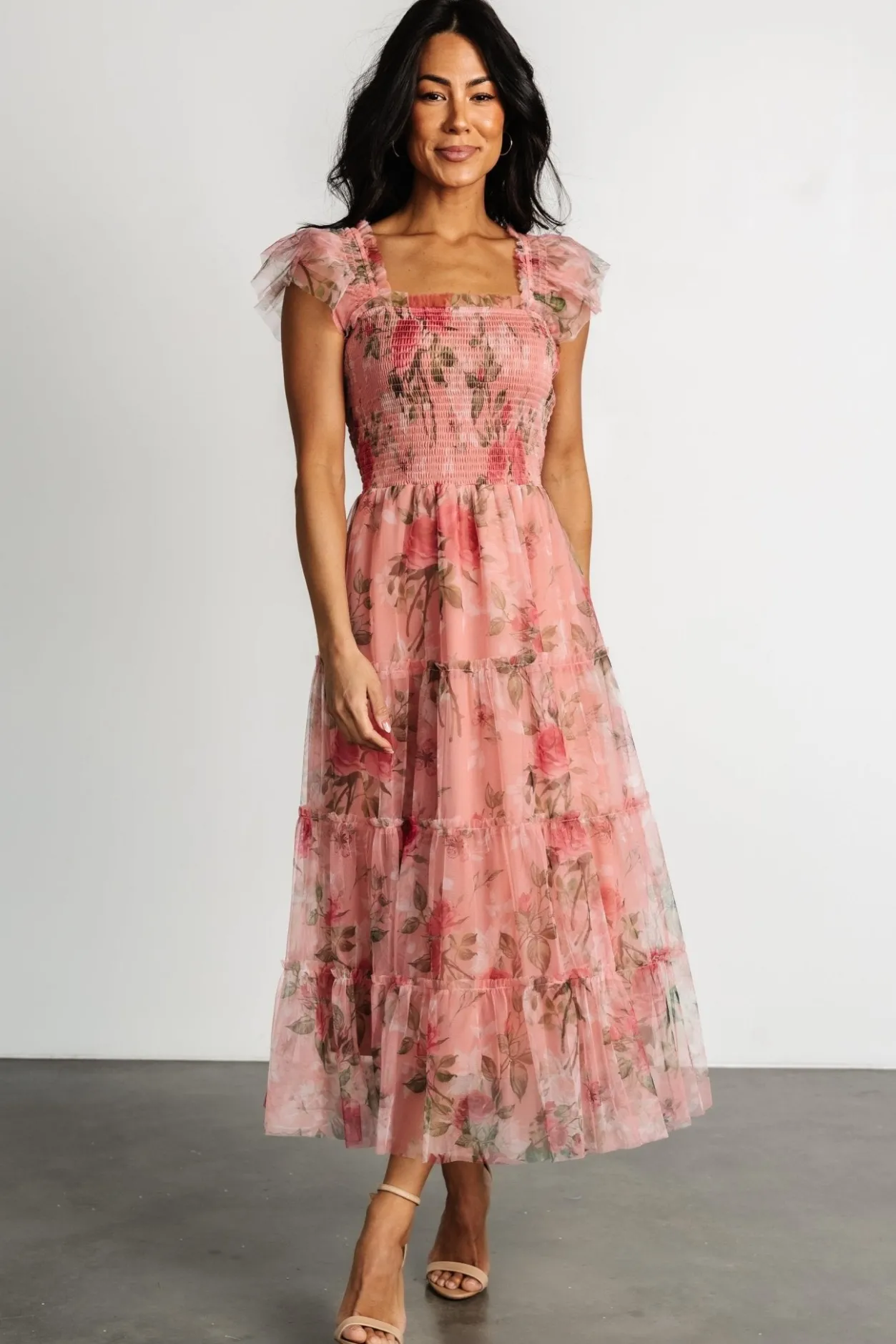 Best Baltic Born Clementine Tulle Midi Dress | Pink Rose Floral PinkRoseFloral