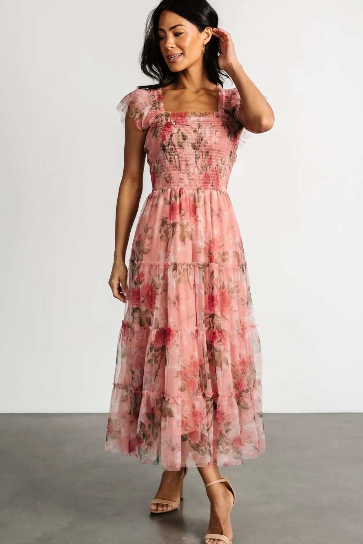 Best Baltic Born Clementine Tulle Midi Dress | Pink Rose Floral PinkRoseFloral