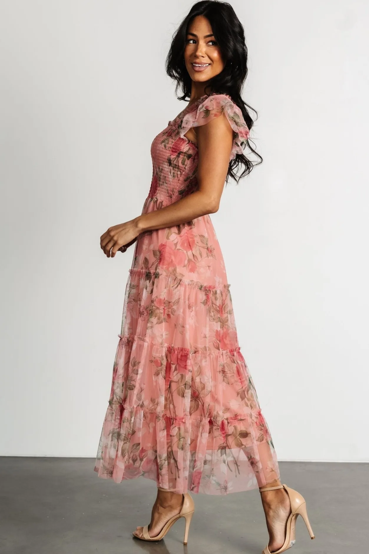 Best Baltic Born Clementine Tulle Midi Dress | Pink Rose Floral PinkRoseFloral