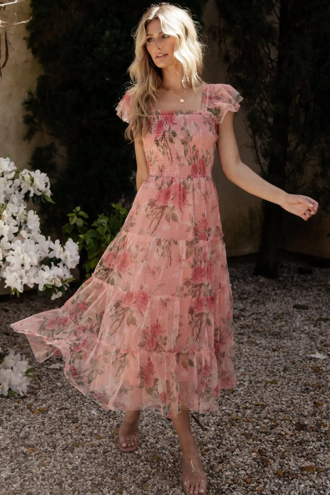 Best Baltic Born Clementine Tulle Midi Dress | Pink Rose Floral PinkRoseFloral