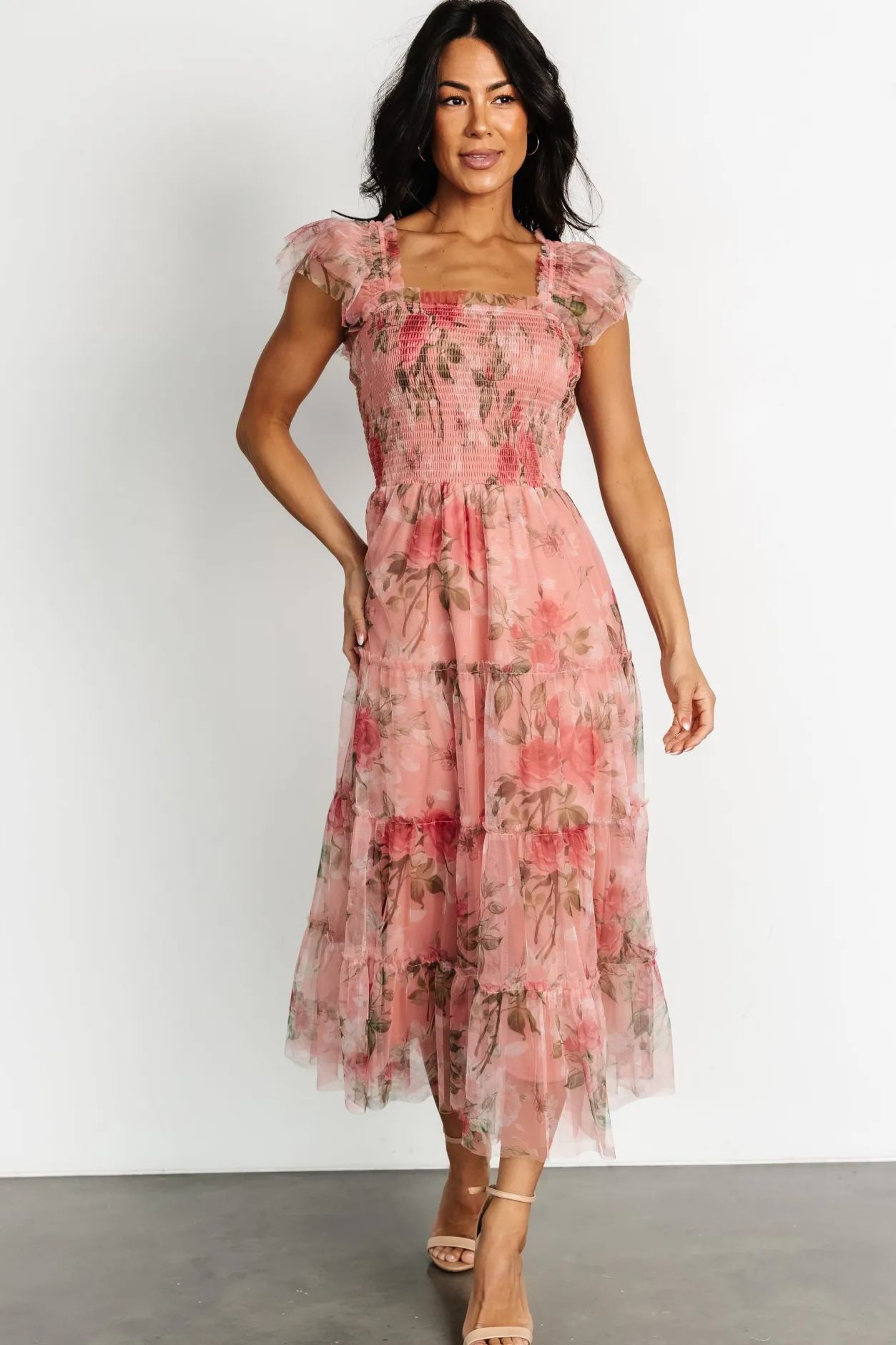 Best Baltic Born Clementine Tulle Midi Dress | Pink Rose Floral PinkRoseFloral
