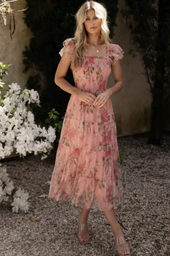 Best Baltic Born Clementine Tulle Midi Dress | Pink Rose Floral PinkRoseFloral