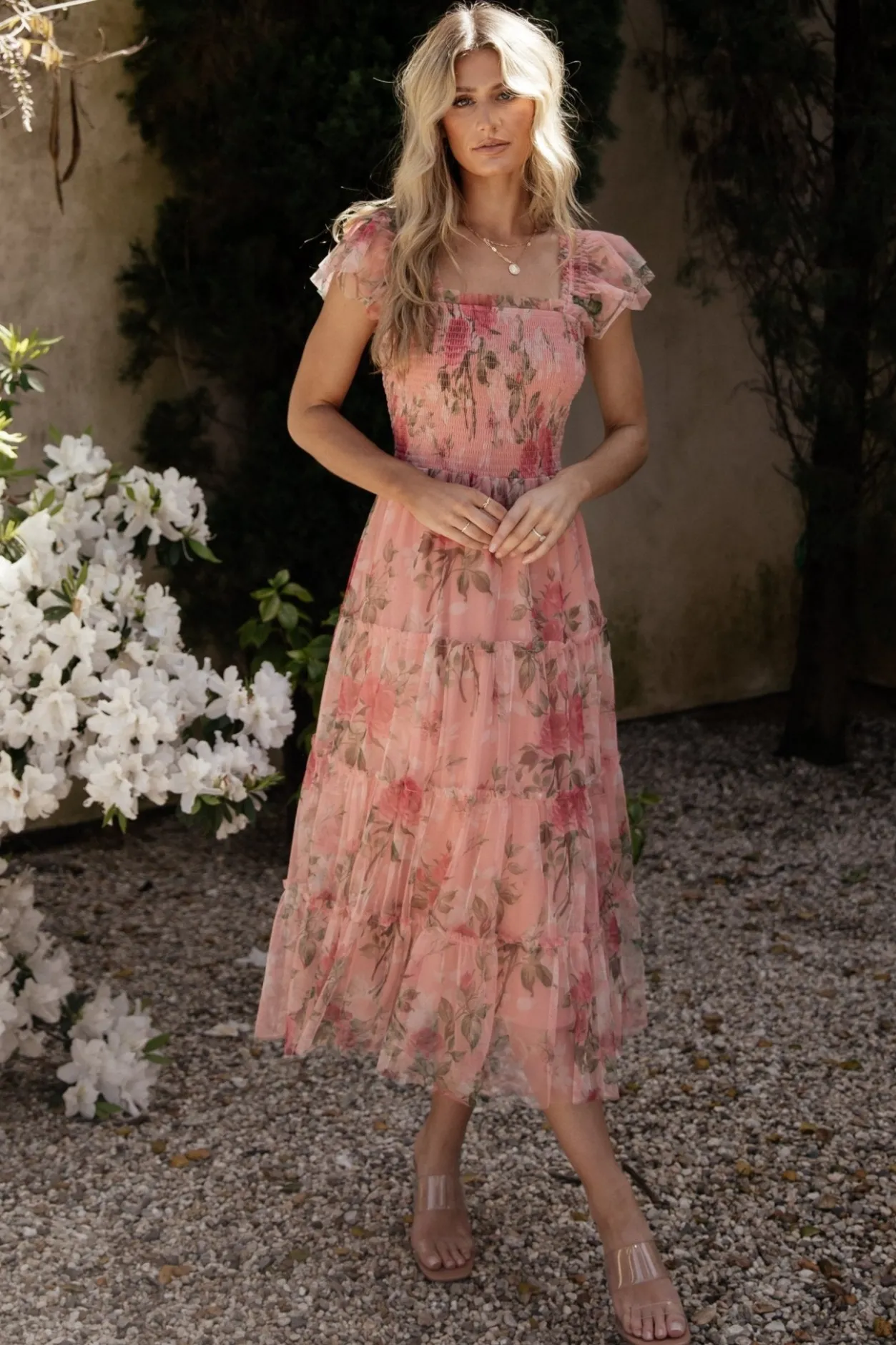 Best Baltic Born Clementine Tulle Midi Dress | Pink Rose Floral PinkRoseFloral