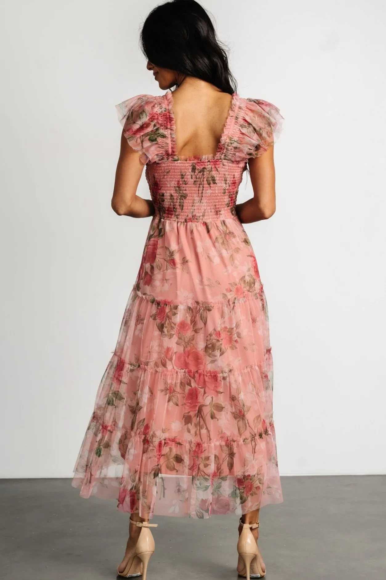 Best Baltic Born Clementine Tulle Midi Dress | Pink Rose Floral PinkRoseFloral