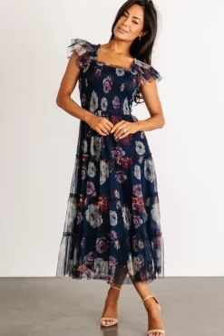 Sale Baltic Born Clementine Tulle Midi Dress | Navy Floral NavyFloral