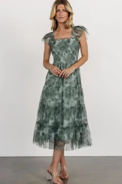 Fashion Baltic Born Clementine Tulle Midi Dress | Dusty Green Print DustyGreenPrint