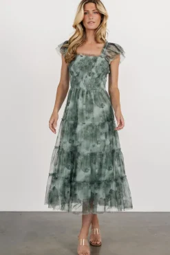 Fashion Baltic Born Clementine Tulle Midi Dress | Dusty Green Print DustyGreenPrint