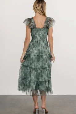 Fashion Baltic Born Clementine Tulle Midi Dress | Dusty Green Print DustyGreenPrint