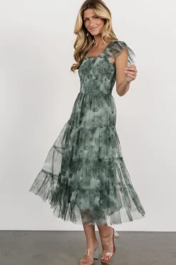 Fashion Baltic Born Clementine Tulle Midi Dress | Dusty Green Print DustyGreenPrint