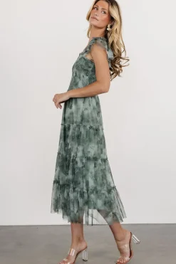 Fashion Baltic Born Clementine Tulle Midi Dress | Dusty Green Print DustyGreenPrint