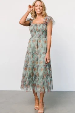 New Baltic Born Clementine Tulle Midi Dress | Sage Multi Floral SageMultiFloral