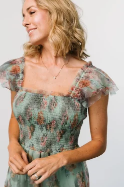 New Baltic Born Clementine Tulle Midi Dress | Sage Multi Floral SageMultiFloral