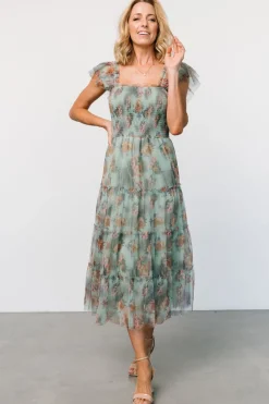 New Baltic Born Clementine Tulle Midi Dress | Sage Multi Floral SageMultiFloral