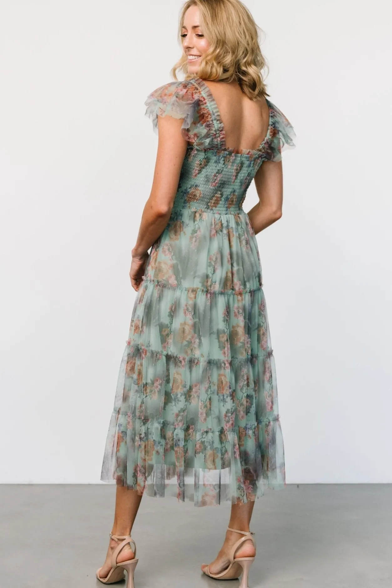 New Baltic Born Clementine Tulle Midi Dress | Sage Multi Floral SageMultiFloral