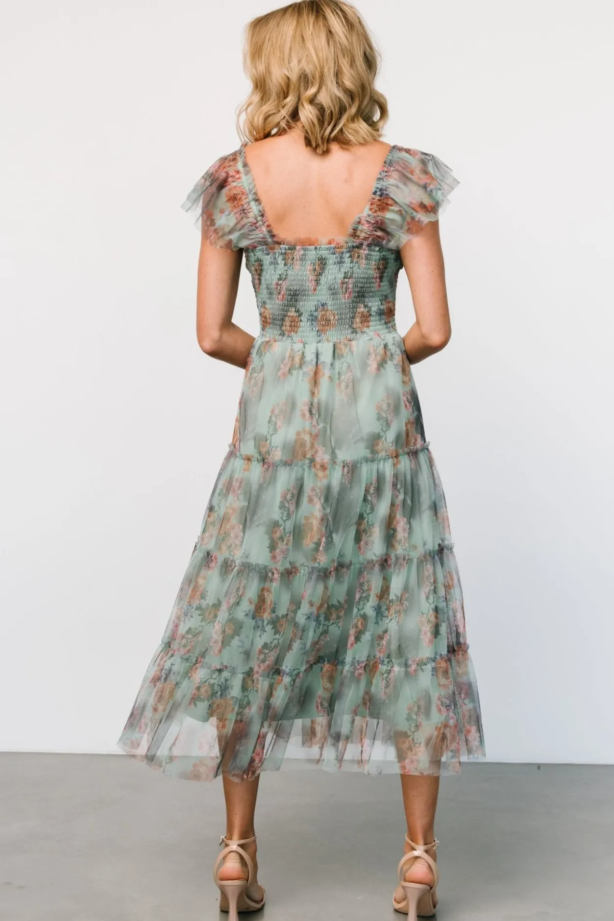 New Baltic Born Clementine Tulle Midi Dress | Sage Multi Floral SageMultiFloral