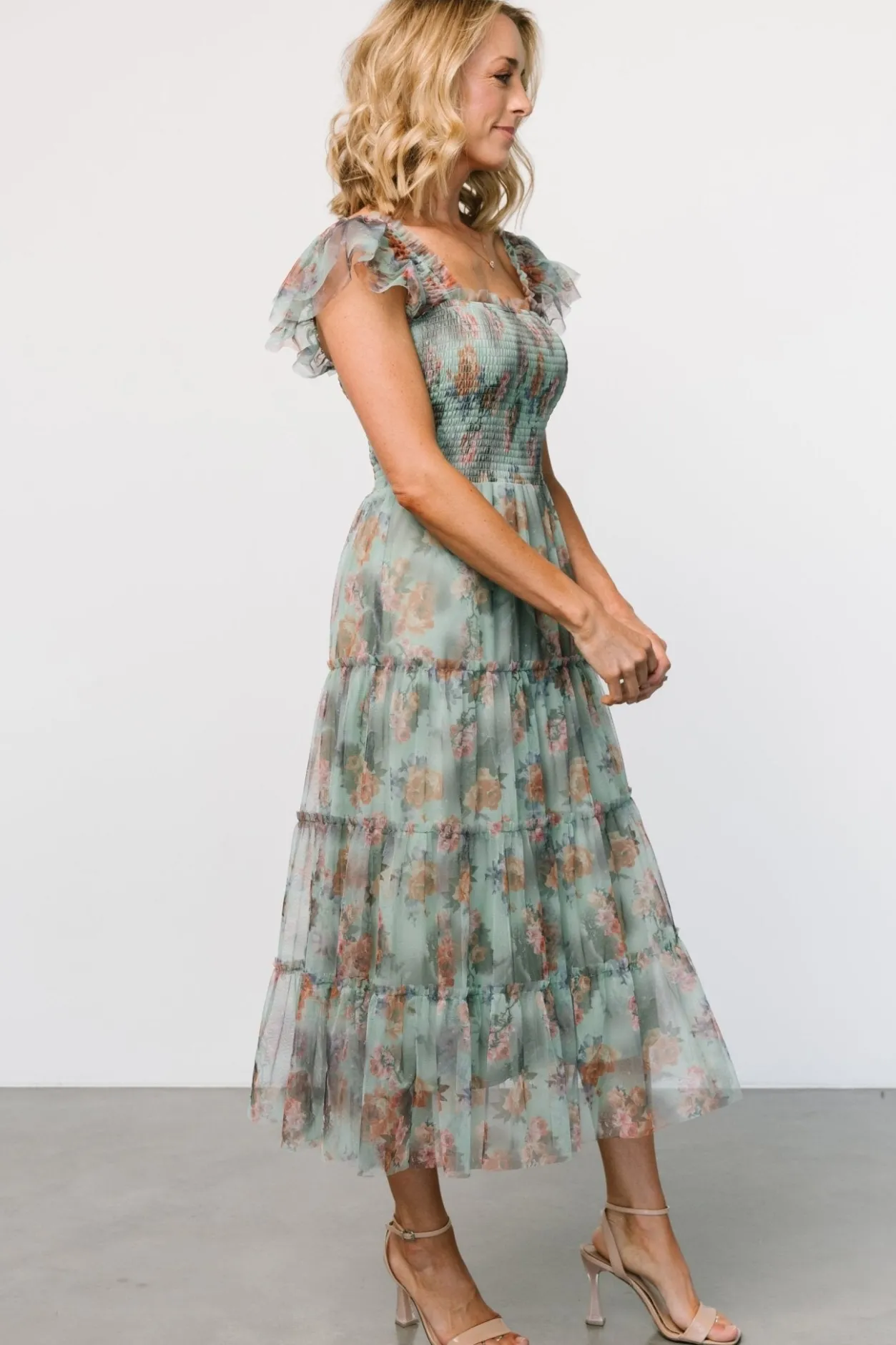 New Baltic Born Clementine Tulle Midi Dress | Sage Multi Floral SageMultiFloral