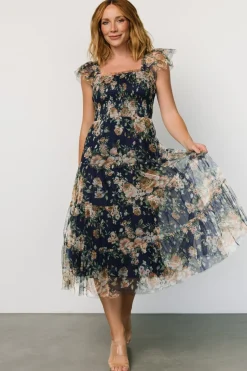 New Baltic Born Clementine Tulle Midi Dress | Blue + Golden Floral Blue+GoldenFloral