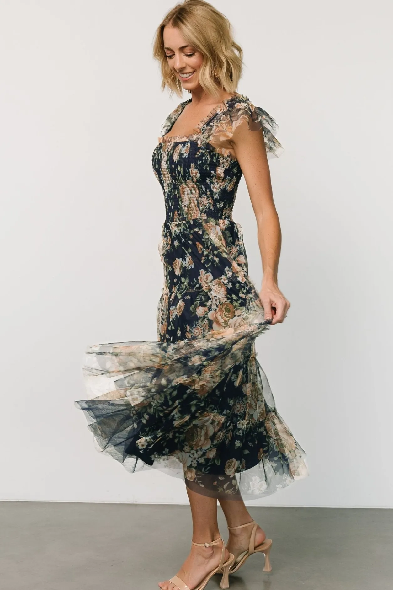 New Baltic Born Clementine Tulle Midi Dress | Blue + Golden Floral Blue+GoldenFloral