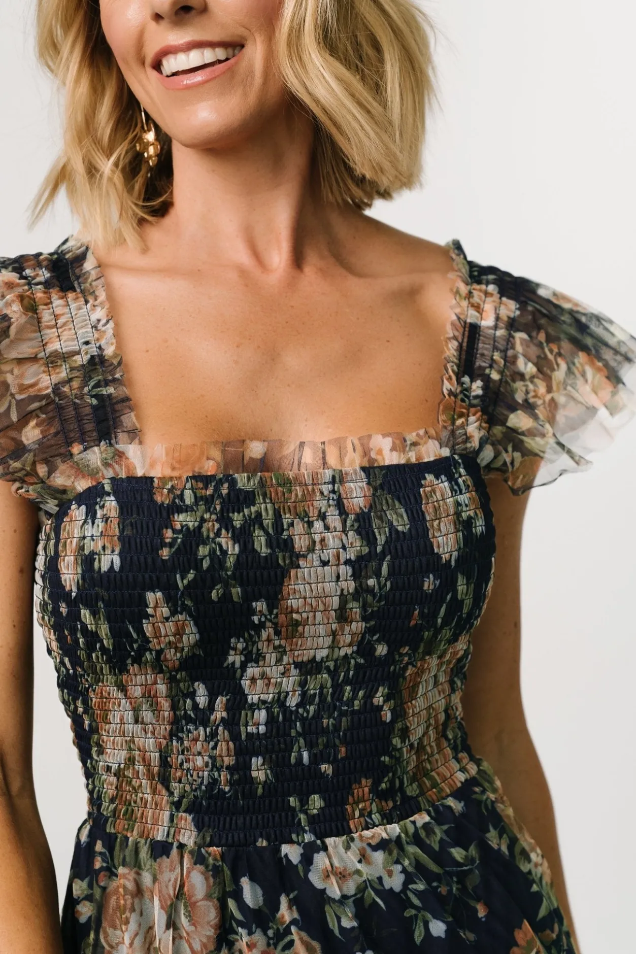 New Baltic Born Clementine Tulle Midi Dress | Blue + Golden Floral Blue+GoldenFloral
