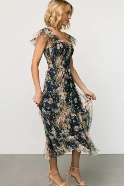New Baltic Born Clementine Tulle Midi Dress | Blue + Golden Floral Blue+GoldenFloral