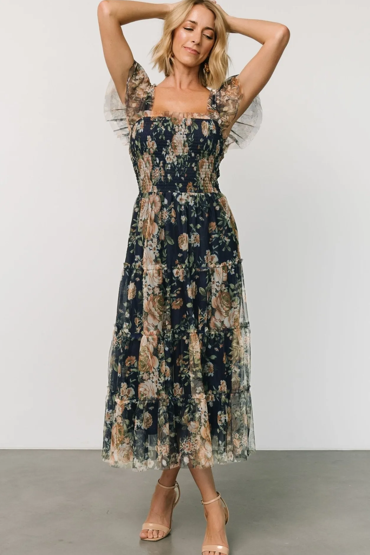 New Baltic Born Clementine Tulle Midi Dress | Blue + Golden Floral Blue+GoldenFloral