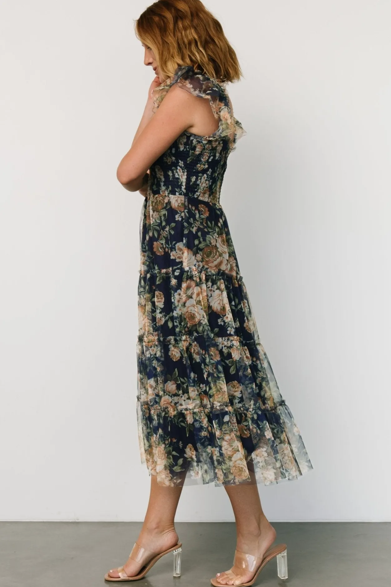 New Baltic Born Clementine Tulle Midi Dress | Blue + Golden Floral Blue+GoldenFloral