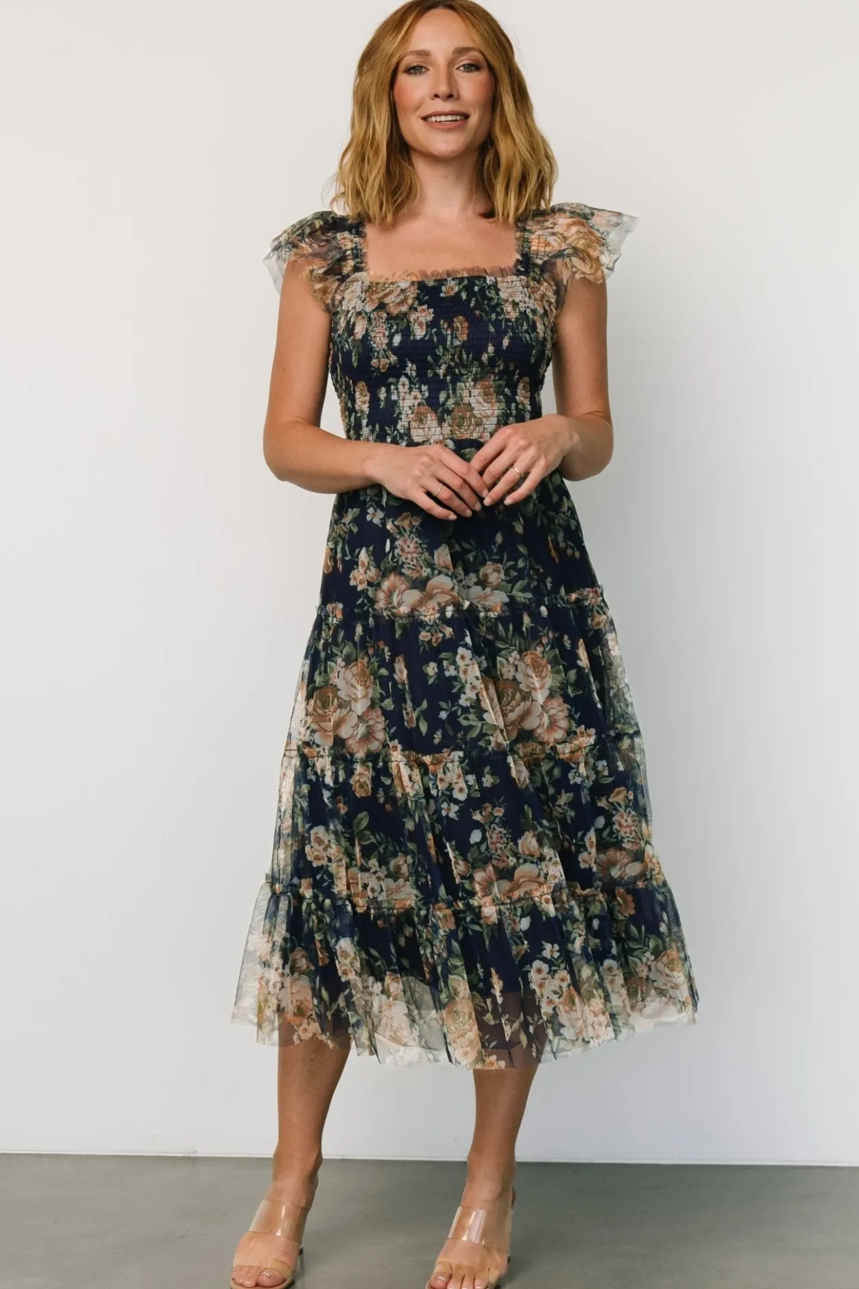 New Baltic Born Clementine Tulle Midi Dress | Blue + Golden Floral Blue+GoldenFloral