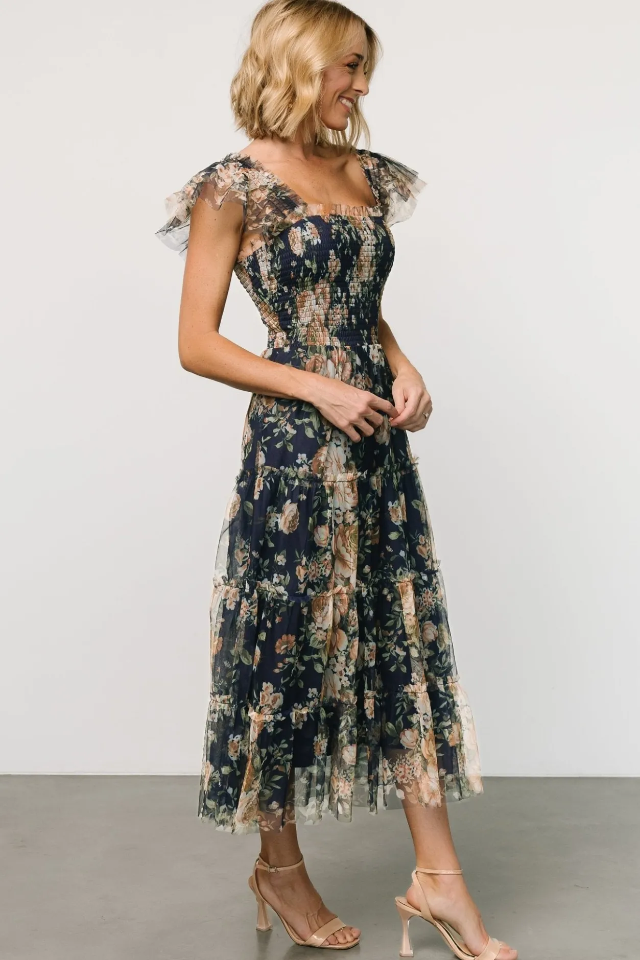 New Baltic Born Clementine Tulle Midi Dress | Blue + Golden Floral Blue+GoldenFloral