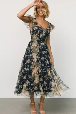 New Baltic Born Clementine Tulle Midi Dress | Blue + Golden Floral Blue+GoldenFloral