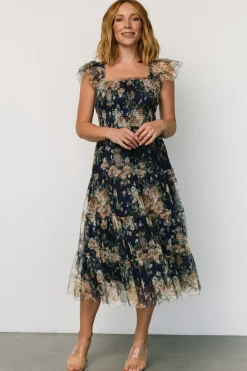 New Baltic Born Clementine Tulle Midi Dress | Blue + Golden Floral Blue+GoldenFloral