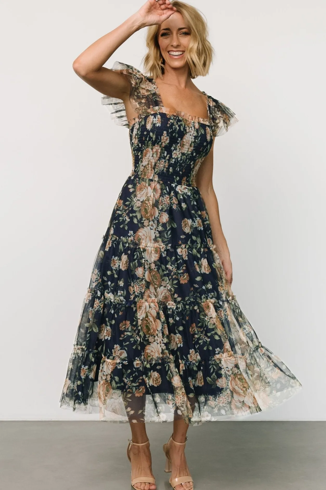 New Baltic Born Clementine Tulle Midi Dress | Blue + Golden Floral Blue+GoldenFloral