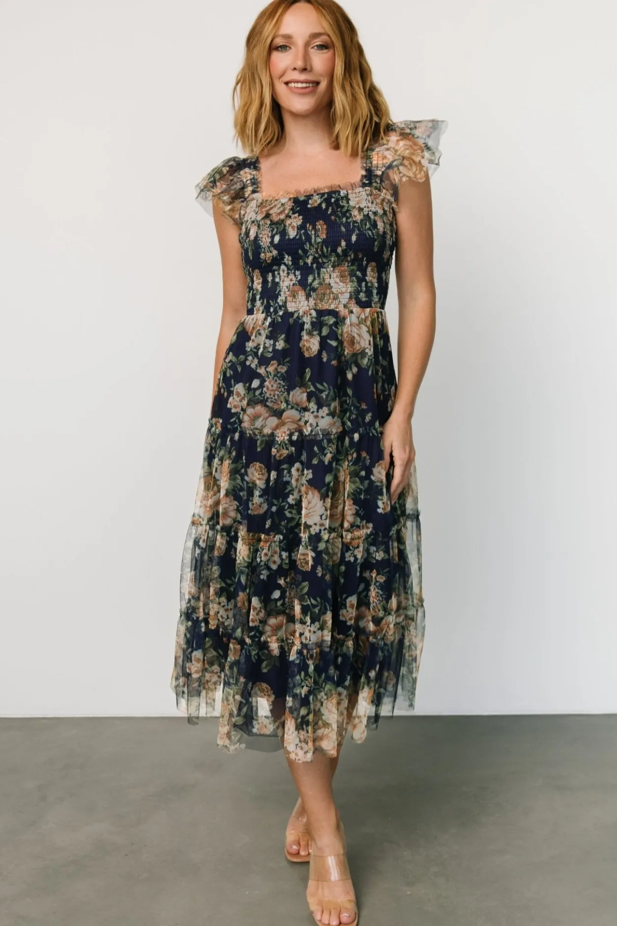 New Baltic Born Clementine Tulle Midi Dress | Blue + Golden Floral Blue+GoldenFloral