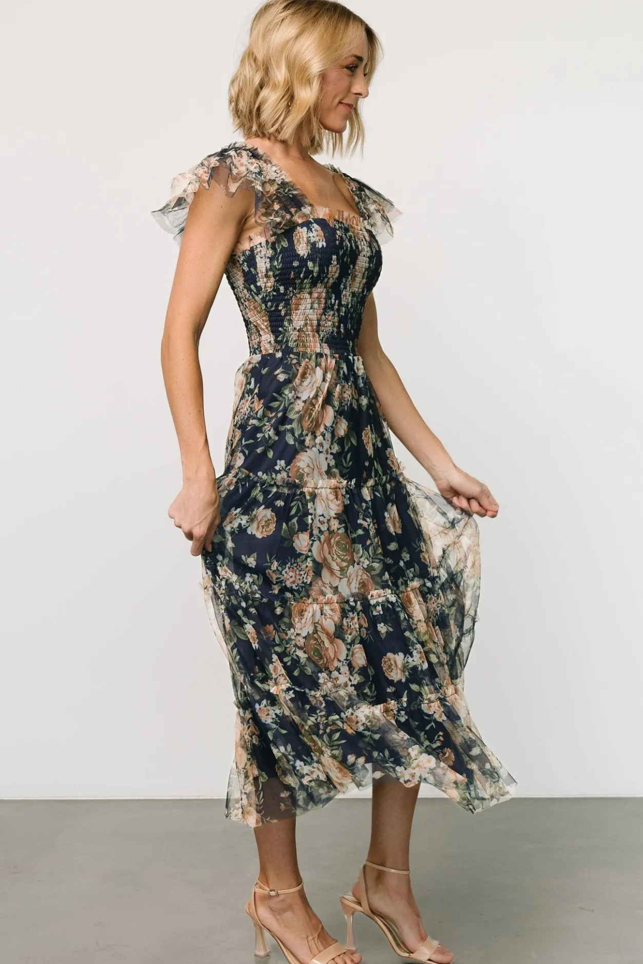 New Baltic Born Clementine Tulle Midi Dress | Blue + Golden Floral Blue+GoldenFloral
