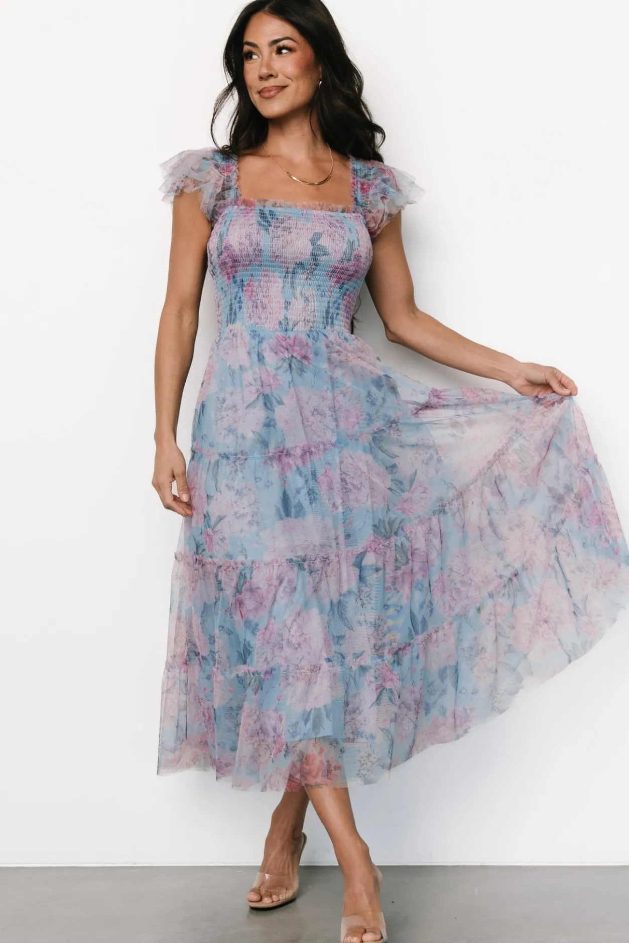 Clearance Baltic Born Clementine Tulle Midi Dress | Light Blue + Pink LightBlue+Pink