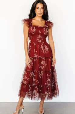 New Baltic Born Clementine Tulle Midi Dress | Rust Floral RustFloral