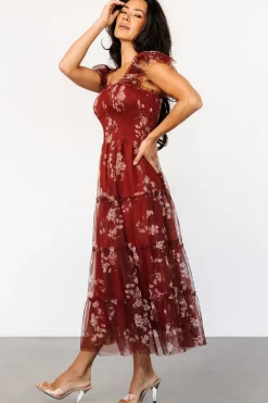 New Baltic Born Clementine Tulle Midi Dress | Rust Floral RustFloral