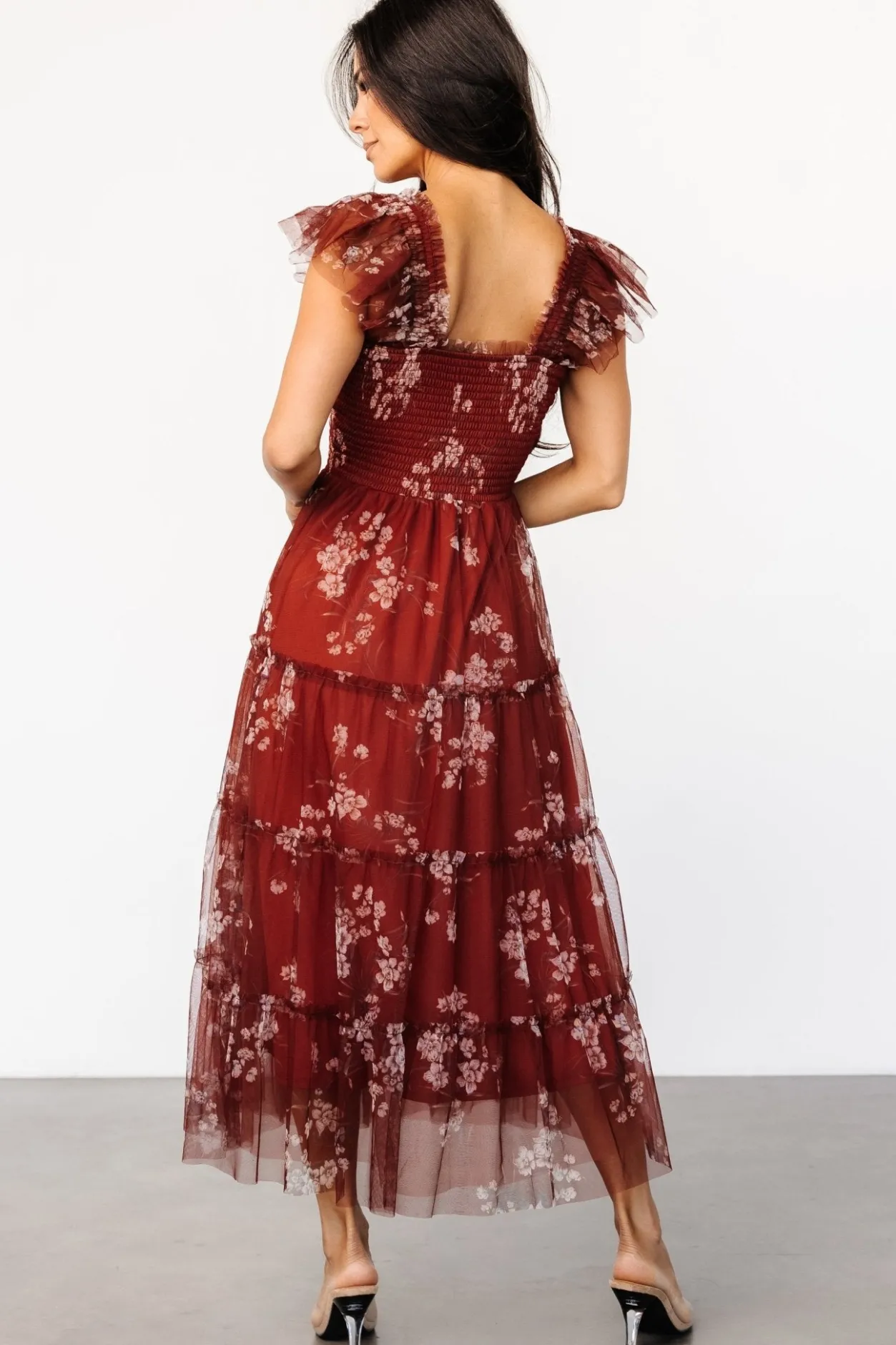 New Baltic Born Clementine Tulle Midi Dress | Rust Floral RustFloral