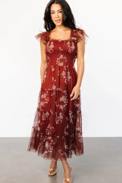 New Baltic Born Clementine Tulle Midi Dress | Rust Floral RustFloral