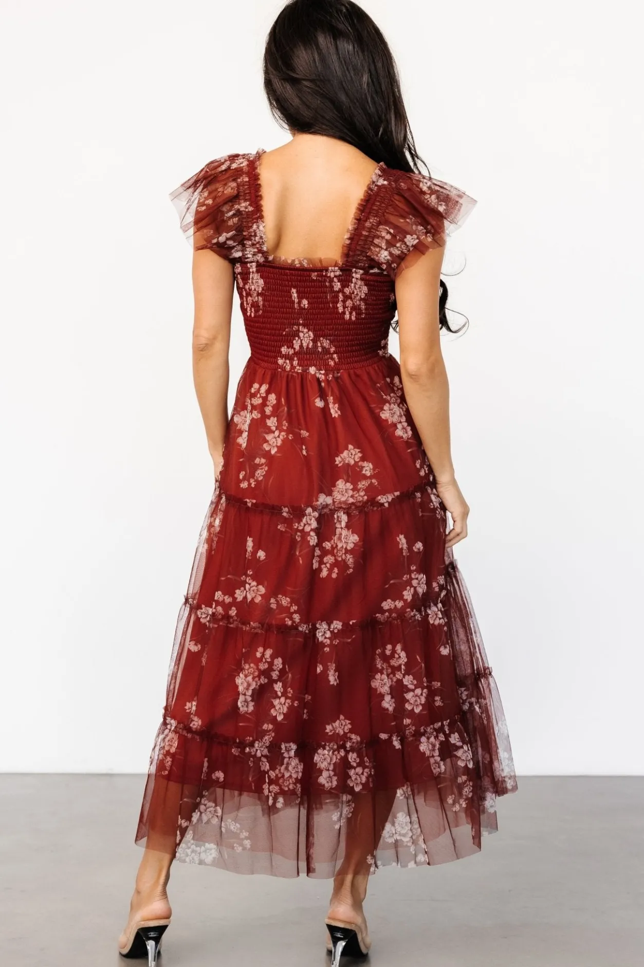 New Baltic Born Clementine Tulle Midi Dress | Rust Floral RustFloral