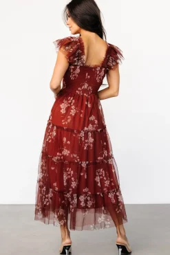 New Baltic Born Clementine Tulle Midi Dress | Rust Floral RustFloral