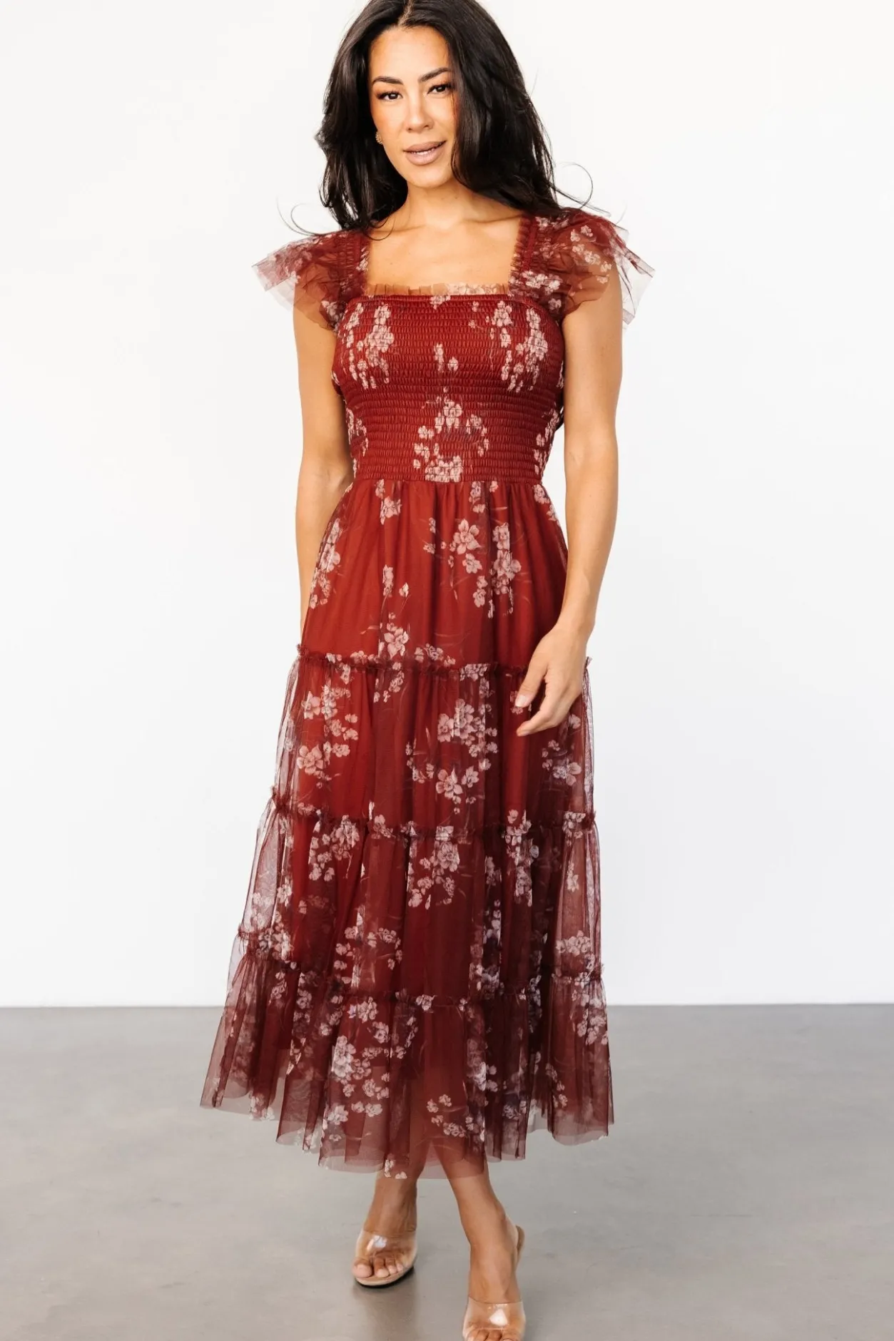 New Baltic Born Clementine Tulle Midi Dress | Rust Floral RustFloral