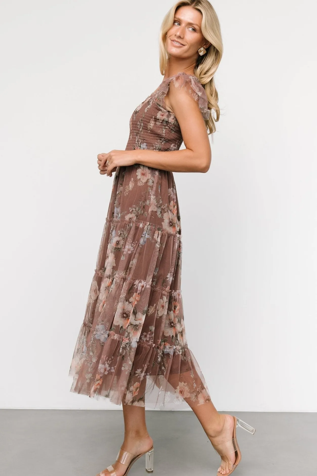 Outlet Baltic Born Clementine Tulle Midi Dress | Vintage Taupe Floral VintageTaupeFloral