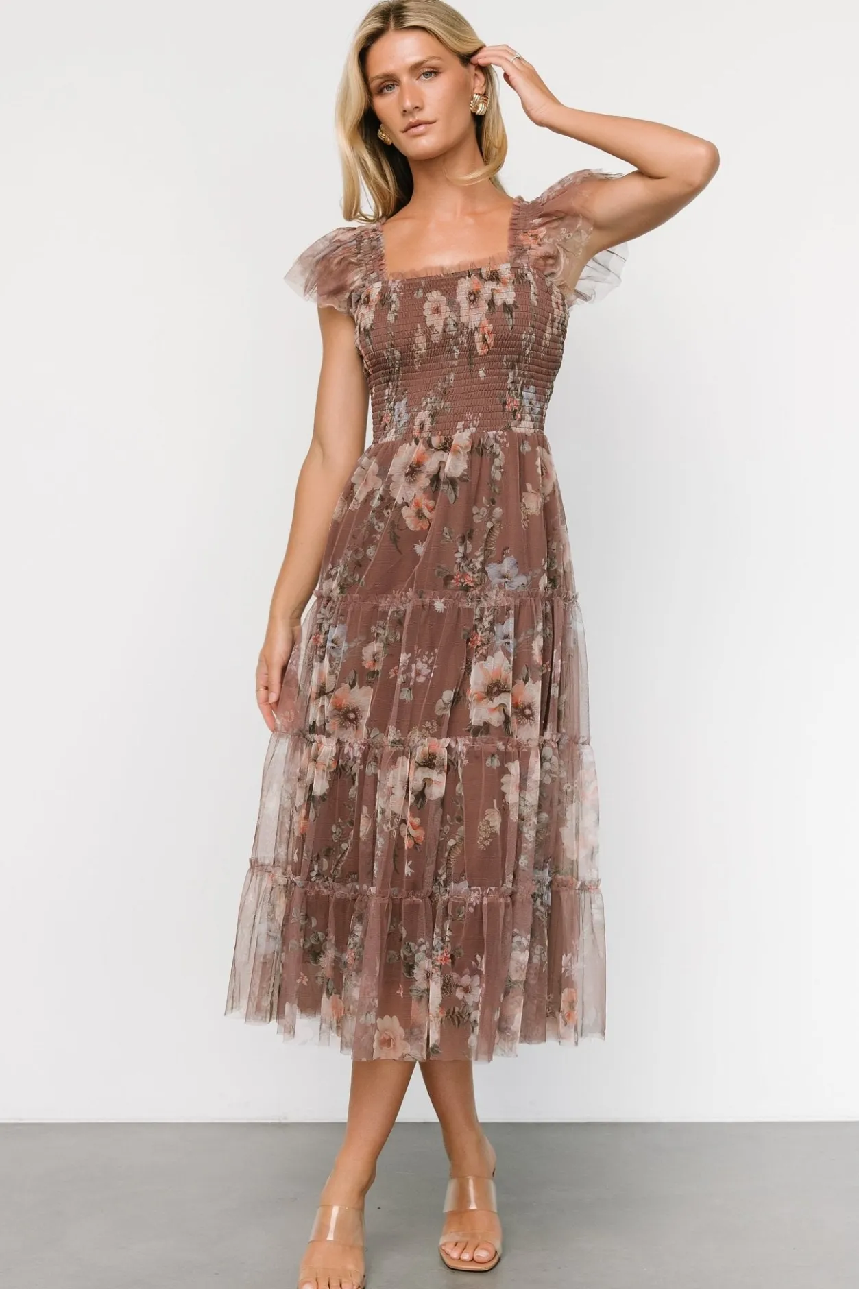 Outlet Baltic Born Clementine Tulle Midi Dress | Vintage Taupe Floral VintageTaupeFloral