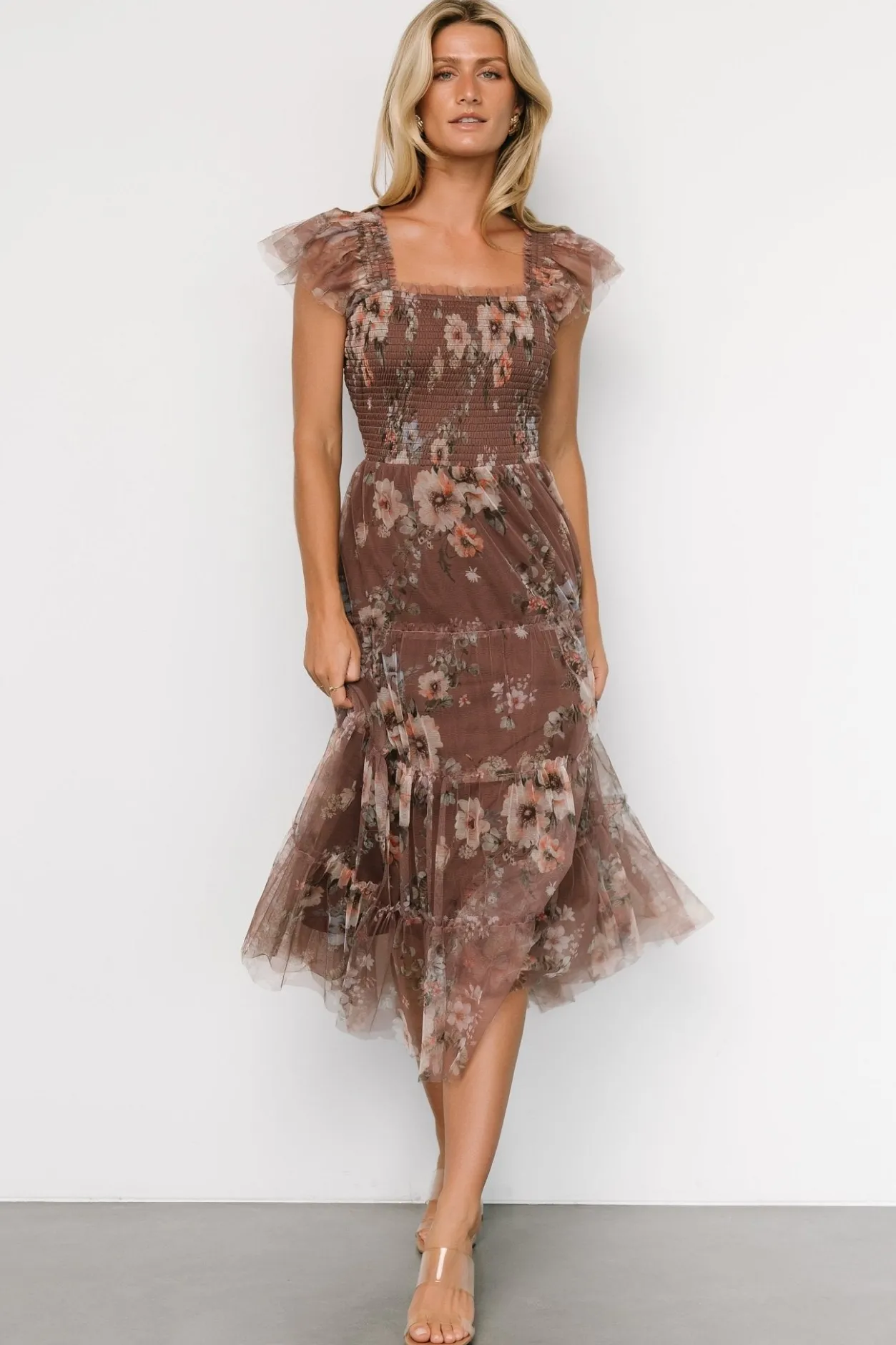 Outlet Baltic Born Clementine Tulle Midi Dress | Vintage Taupe Floral VintageTaupeFloral