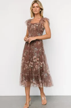Outlet Baltic Born Clementine Tulle Midi Dress | Vintage Taupe Floral VintageTaupeFloral
