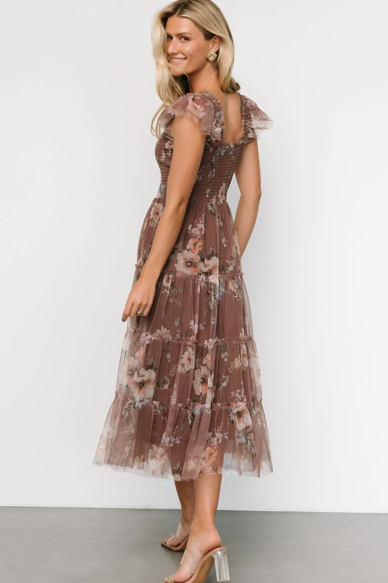 Outlet Baltic Born Clementine Tulle Midi Dress | Vintage Taupe Floral VintageTaupeFloral