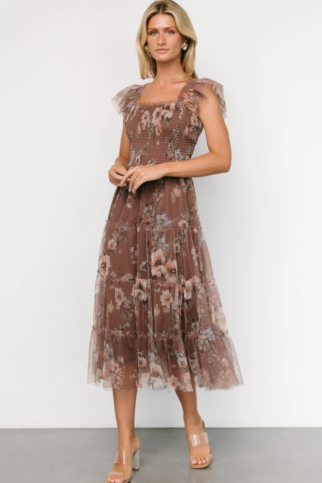 Outlet Baltic Born Clementine Tulle Midi Dress | Vintage Taupe Floral VintageTaupeFloral