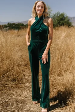 Discount Baltic Born Cleopatra Velvet Jumpsuit | Dark Green DarkGreen