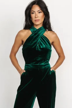Discount Baltic Born Cleopatra Velvet Jumpsuit | Dark Green DarkGreen
